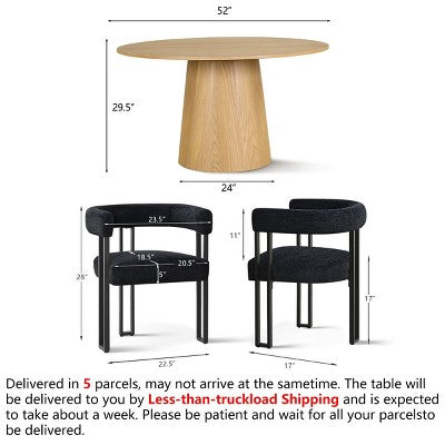 7-Piece Round Dining Table Set with 6 Upholstered Chenille Chairs, 52 Modern Pedestal Table with Metal Leg Dining Chairs for Kitchen-Panipeachy