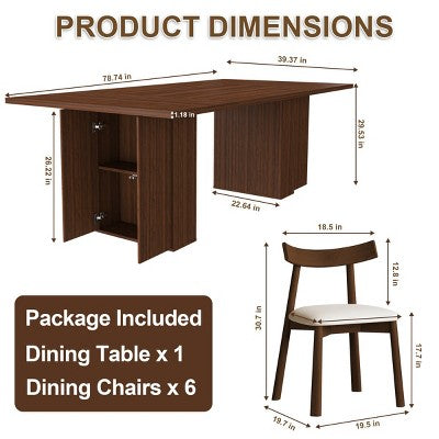Modern Rustic Dining Set with 78 Rectangular Storage-Base Table and 4 PU Cushioned Chairs for Kitchen and Dining Room-Panipeachy