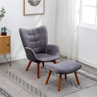 GDFStudio Valda Contemporary Velvet Tufted Accent Chair and Ottoman Set with Wingback