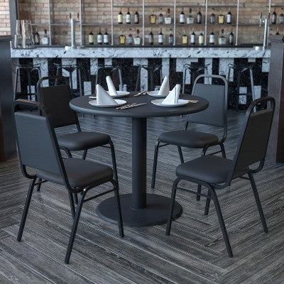 Emma and Oliver 36 Round Laminate X-Base Table Set with 4 Banquet Chairs