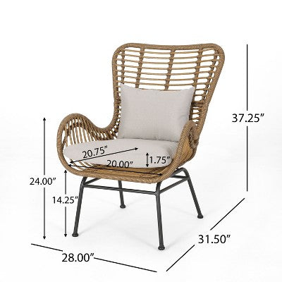 GDFStudio Izidro Indoor Boho Modern Wicker 4 Piece Club Chair and Ottoman Set