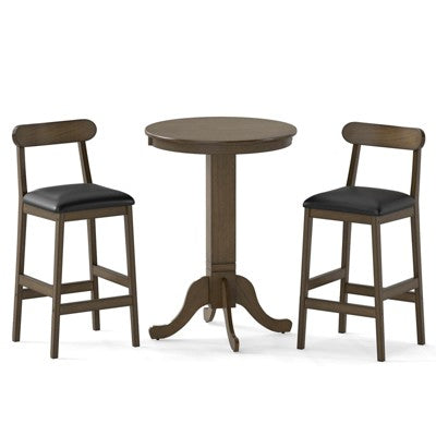 Costway 3 PCS Wood Bar Table Set with Pedestal Base, 2 Armless Stools, Padded Seat, Backrest