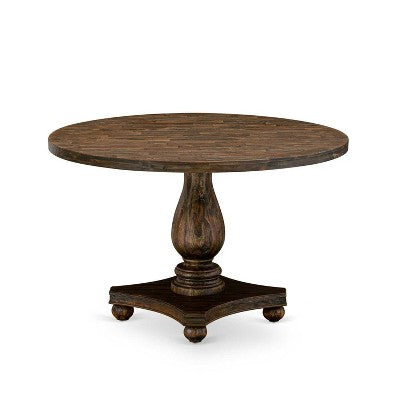 HomeStock 7-Piece Distressed Jacobean Finish Solid Wood Top Dining Table with 6-Parson Chairs