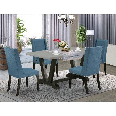 HomeStock 5-Piece Natural Oak Finish Solid Wood Top Dining table with 4 Chairs