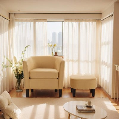 Velvet Accent Chair with Ottoman, Modern Barrel Chair Armchair for Living Room, Bedroom