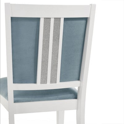 ChaletPosh 7 Pieces Dining Set in White with Light Blue Velvet Cover Dining Chair