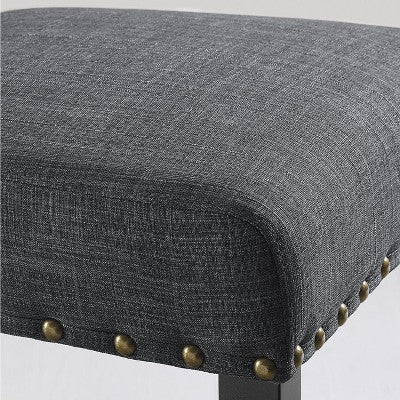 Biony 3-Piece 36 Round Espresso Finish Bar Table with 2 Gray Fabric Nail Head Pub Chairs