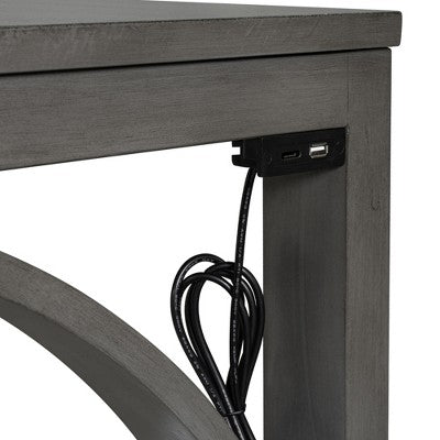 Farmhouse 3 Piece Counter Height Dining Table Set for 2, Wood Console Bar Table with USB Port and Upholstered Stools for Small Space