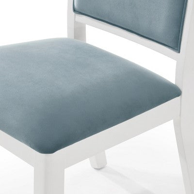 ChaletPosh 7 Pieces Dining Set in White with Light Blue Velvet Cover Dining Chair