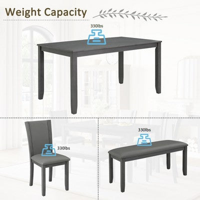 GDFStudio Maeve Rustic 6 Piece Rubberwood Upholstered Dining Set