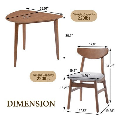 3-Piece Modern Dining Table Set, Triangular Side Table & 2 Curved Wood Chairs for Small Living Room Kitchen Studio - ModernLuxe
