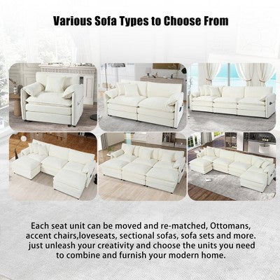 GDFStudio Jorah Modular 2 Piece Chenille Upholstered Sofa Set with 3 Pillows and Storage Pockets