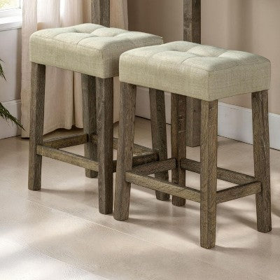 GDFStudio Bennett Transitional Wood 3-Piece Counter Height Dining Set with Biscuit-Tufted Cushioned Stools