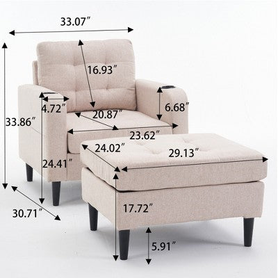 GDFStudio Brooke Modern Upholstered Tufted Armchair and Storage Ottoman Set