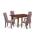 HomeStock 5-Pc Mahogany Finish Solid Wood Top - Rectangular Dining Room Set with Butterfly Leaf - Seats 4