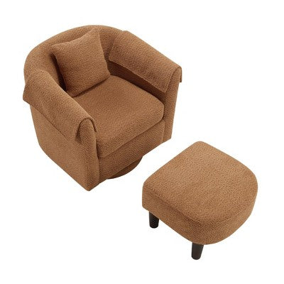 Swivel Accent Chair with Ottoman Set, Modern Chenille Barrel Armchair with Back Pillow & 2 Armrest Covers for Living Room, Bedroom, Office