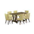HomeStock 7-Piece Rectangle Distressed Jacobean Finish Solid Wood Top Dining Table with 6 Parson-Chairs