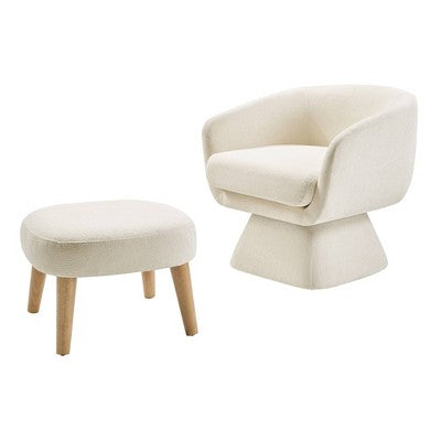 GDFStudio Lazy Fabric Upholstered Swivel Chair with Ottoman