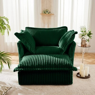 GDFStudio Emerson 49 W Slipcovered Corduroy Floor Chair with Ottoman