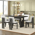 7-Piece Retro Dining Set, 1 Rectangular Table with Designed Trestle Base and 6 Upholstered Chairs - ModernLuxe