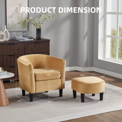 Velvet Accent Chair with Ottoman, Modern Barrel Chair Armchair for Living Room, Bedroom