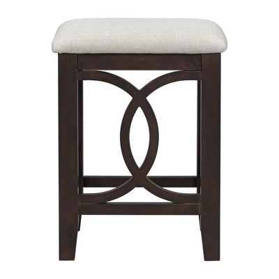 Farmhouse 3 Piece Counter Height Dining Table Set for 2, Wood Console Bar Table with USB Port and Upholstered Stools for Small Space