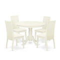 HomeStock 5-Piece Round Linen White Finish Solid Wood Top Dining table with 4 Chairs