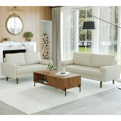 Luige 2 Piece Mid-Century Modern Square Arm Faux Leather Sofa and Loveseat Set - Tree City