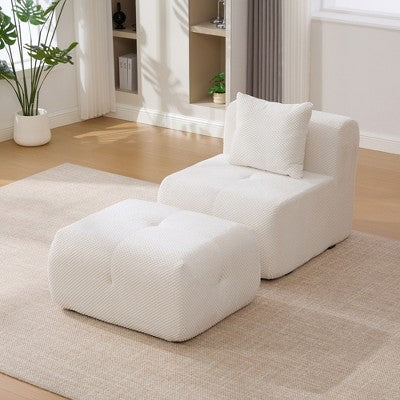 GDFStudio Solen Modern 31 Boneless Upholstered Tufted Accent Chair with Ottoman and Pillow