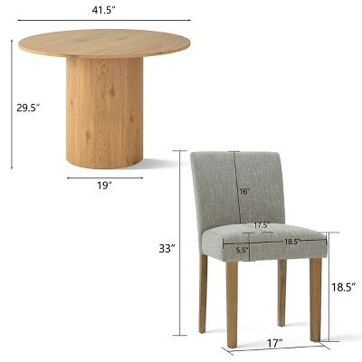 5-Piece Round Dining Table Set & 4 Upholstered Chairs, Modern Wood Pedestal Table Set for Kitchen, Breakfast Nook or Dining Room-Panipeachy