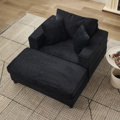 Chaise Lounge with Removable Ottoman, Corduroy Upholstered Armchair Accent Chair Sleeper Sofa Chair - ModernLuxe