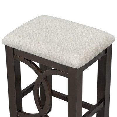 Farmhouse 3 Piece Counter Height Dining Table Set for 2, Wood Console Bar Table with USB Port and Upholstered Stools for Small Space