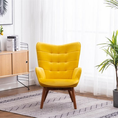 GDFStudio Valda Contemporary Velvet Tufted Accent Chair and Ottoman Set with Wingback
