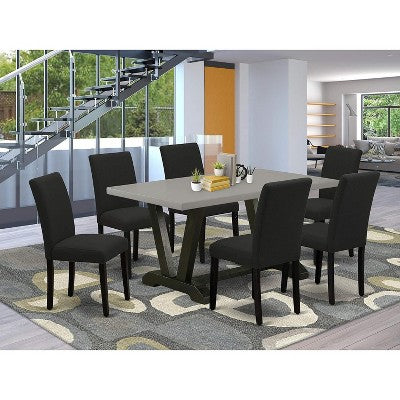 HomeStock Belmont 7-Piece Kitchen Table Set 6 Dining Chairsand Rectangular Dining Table - Black Finish