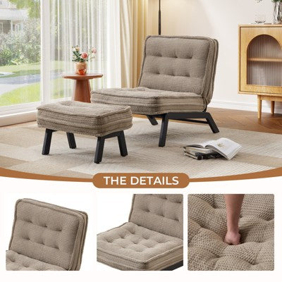 Bestier Accent Chair with Adjustable Backrest, Tufted Lounge Chair with Ottoman Set, Upholstered Reclining Chair for Reading Room