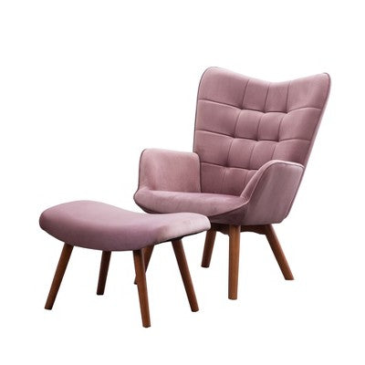 GDFStudio Valda Contemporary Velvet Tufted Accent Chair and Ottoman Set with Wingback