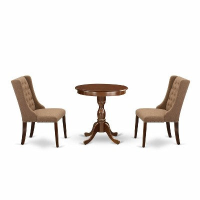 3-Piece Mahogany Finish Solid Wood Top - Dining Room Set - Seats 4