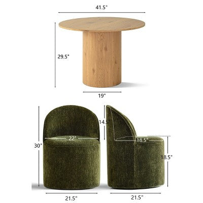 Dining Table Set for 4, Modern Barrel Chair with Wheels and Chenille Upholstery, Round Pedestal Table for Small-Dining Areas-Panipeachy