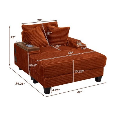 GDFStudio Siesta 42 Modern Corduroy Chair with Ottoman and Hidden Swivel Table