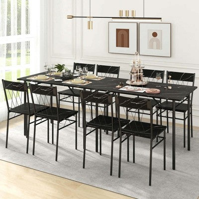 Costway 5PCS Dining Table Set for 4 Rectangular Kitchen Table & 4 Chairs with Metal Frame Cement Gray/Black
