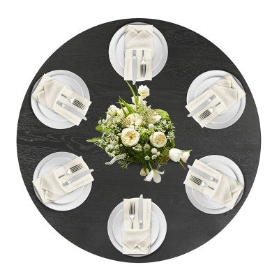 7-Piece Round Dining Table Set with 6 Upholstered Chenille Chairs, 52 Modern Pedestal Table with Metal Leg Dining Chairs for Kitchen-Panipeachy