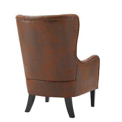 Vintage Accent Chair High-back Armchair Upholstered Lounge Chair Cozy Reading Chair with Ottoman, Classic Tufted & Nailhead Trim, Brown - ModernLuxe