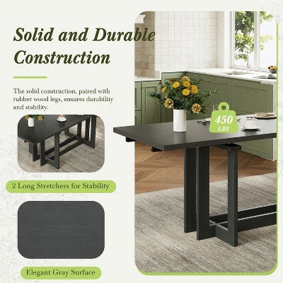GDFStudio Elba 82 7 Piece Rubberwood Upholstered Dining Set with Trestle Extendable Table