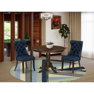 3-Piece Mahogany Finish Solid Wood Top-Round Dining Room Set-Seats 4