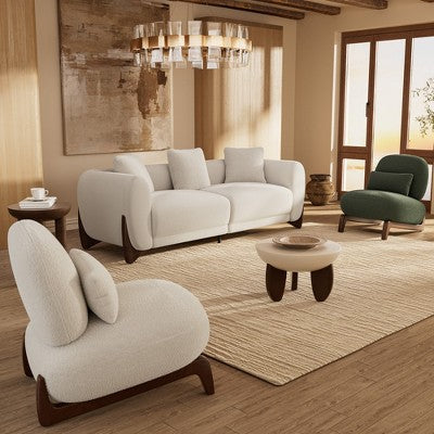 Modern Boucle Fabric Sofa Set - 1 Sofa and 2 chairs with Sleek Wooden Legs for Living Room or Home Office - Morden Fort