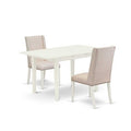HomeStock 3-Piece Linen White Finish Rectangular Solid Wood Top with Butterfly Leaf Dining Table Set