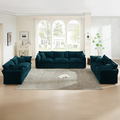 GDFStudio Kelsen Mid-century Modern 3 Piece Chenille Upholstered Sofa Set with Pillows