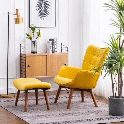 Modern Tufted Accent Chair with Ottoman, Upholstered Wingback Arm Chair for Living Room, Reading Chair for Bedroom or Apartment-Panipeachy
