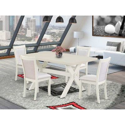 HomeStock 5-Piece Wire Brushed Linen White Finish Solid Wood Top Dining table with 4-Chairs