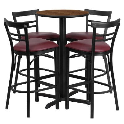 Flash Furniture 24 Round Laminate Table Set with X-Base and 4 Two-Slat Ladder Back Metal Barstools
